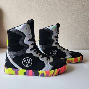 Zumba Street Elevate Sneakers Extra High Top Black Silver Purple Pink Sz 7.5